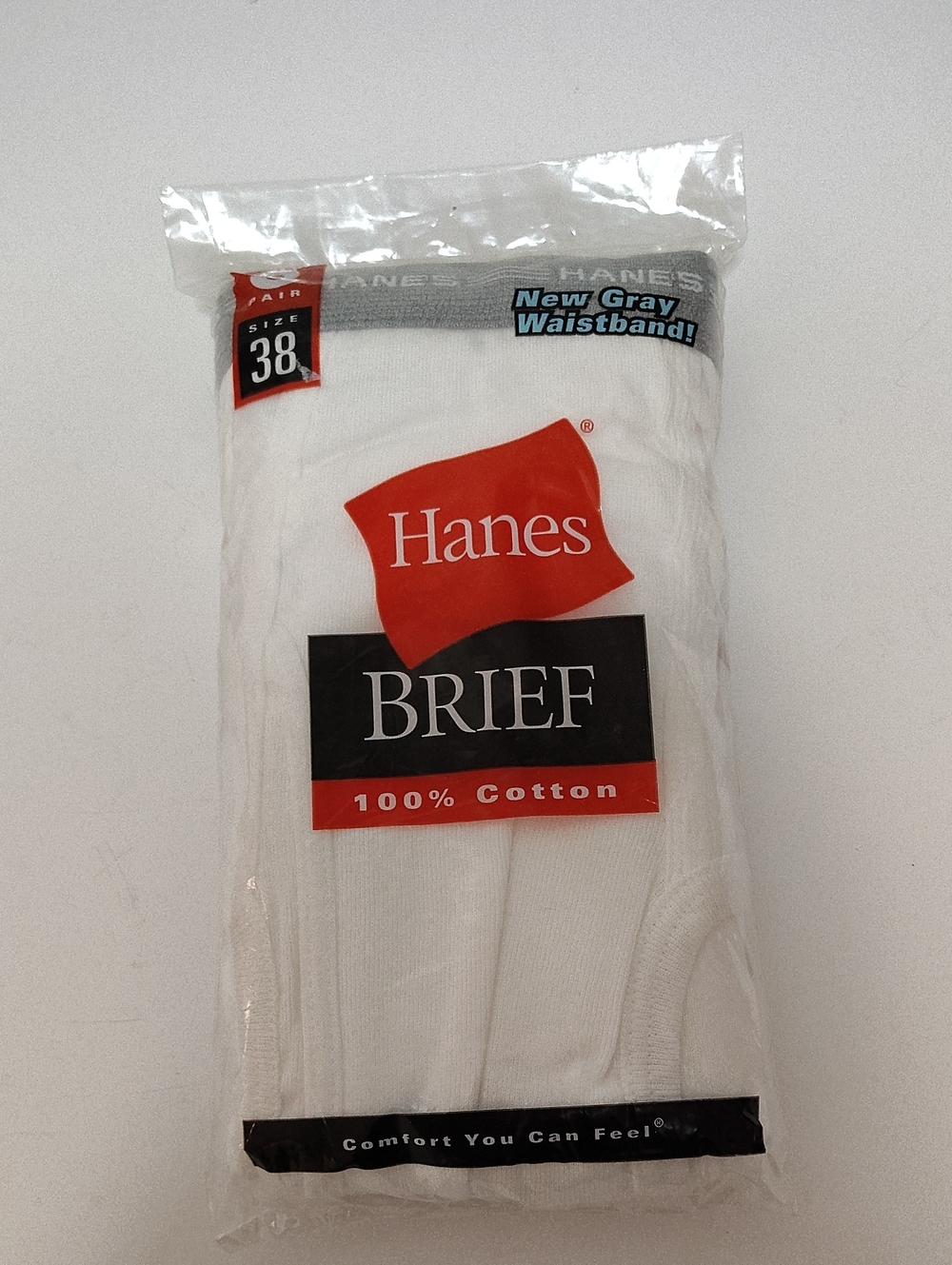 Vintage 2003 Hanes Men's White Briefs with Gray Waistband - 3 Pack - Size 38